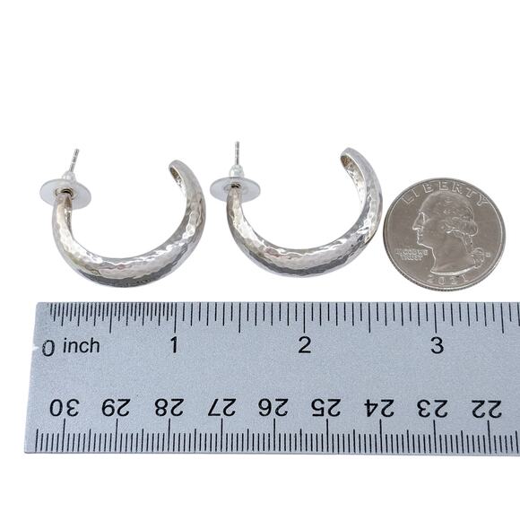 Estate Sterling Silver 925 Hammered Half Hoop Earrings - Picture 8 of 9